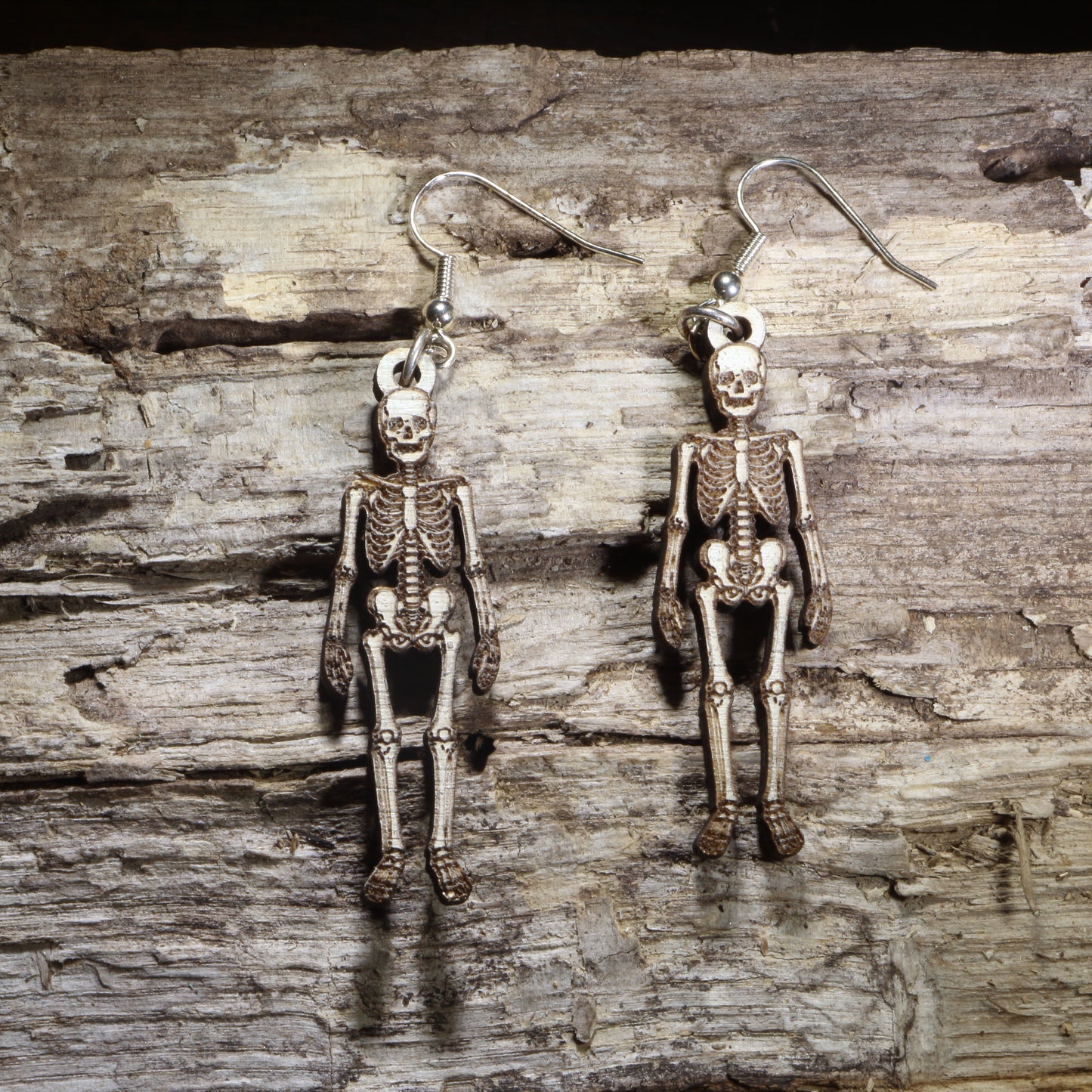 Human Skeleton Wooden Dangle Earrings | Anatomy Jewelry