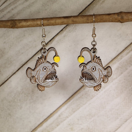 Angler Fish Wooden Dangle Earrings - Cate's Concepts, LLC
