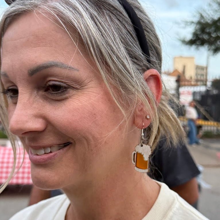 Beer Lover Gift: Wooden Resin Beer Mug Earrings - Octoberfest Jewelry - Cate's Concepts, LLC