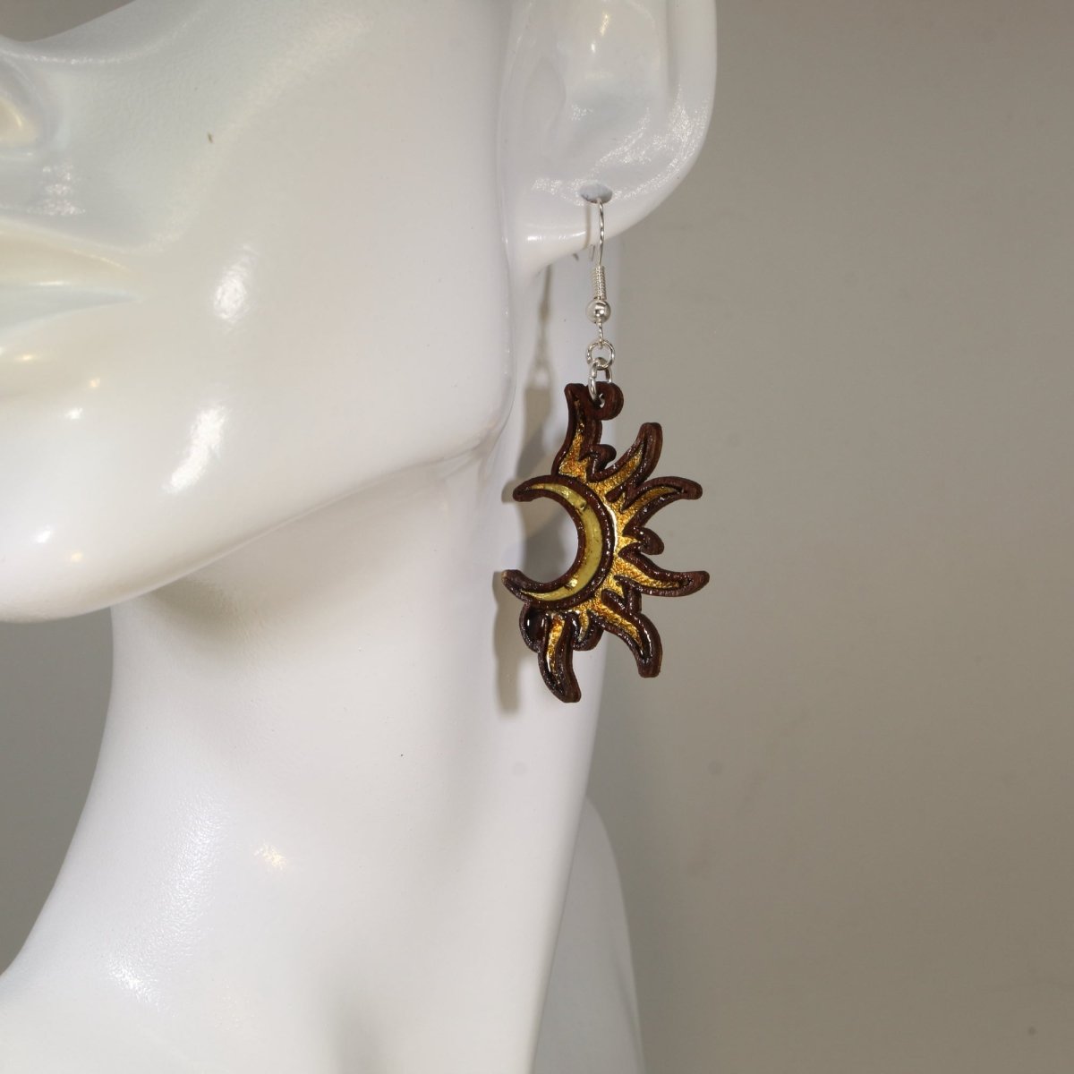 Bohemian Sun Moon Gold Copper Wooden Earrings - - Cate's Concepts, LLC