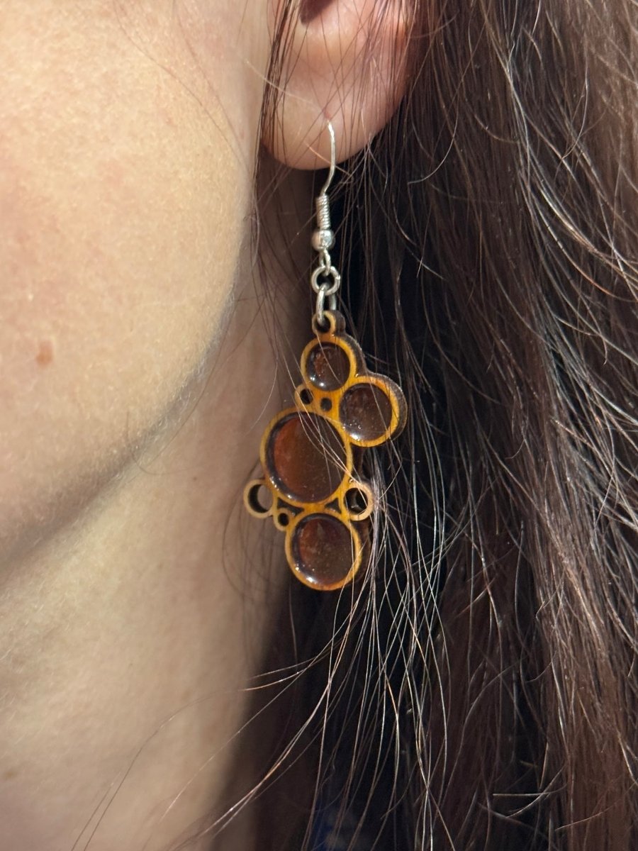 Colorful Boho Bubble Wooden and Resin Dangle Earrings - Red - Cate's Concepts, LLC