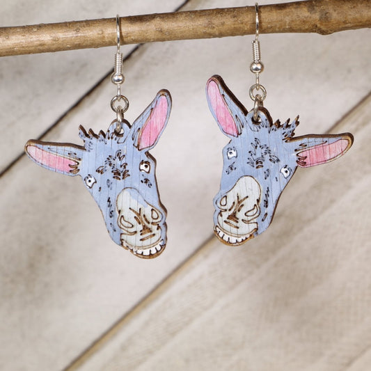 Delightful Donkey Faces Dangles Wooden Earrings - Cate's Concepts, LLC