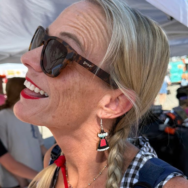 Dirndl Delight Wooden Earrings - Black and Blue - Cate's Concepts, LLC