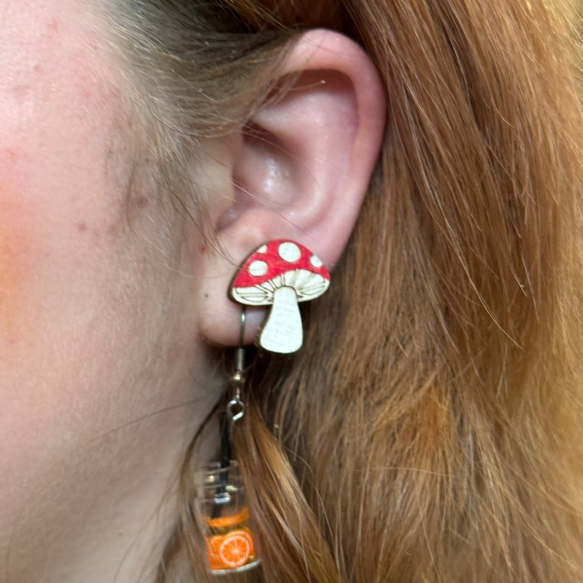 Enchanted Mushroom Wooden Earrings - Studs - Cate's Concepts, LLC