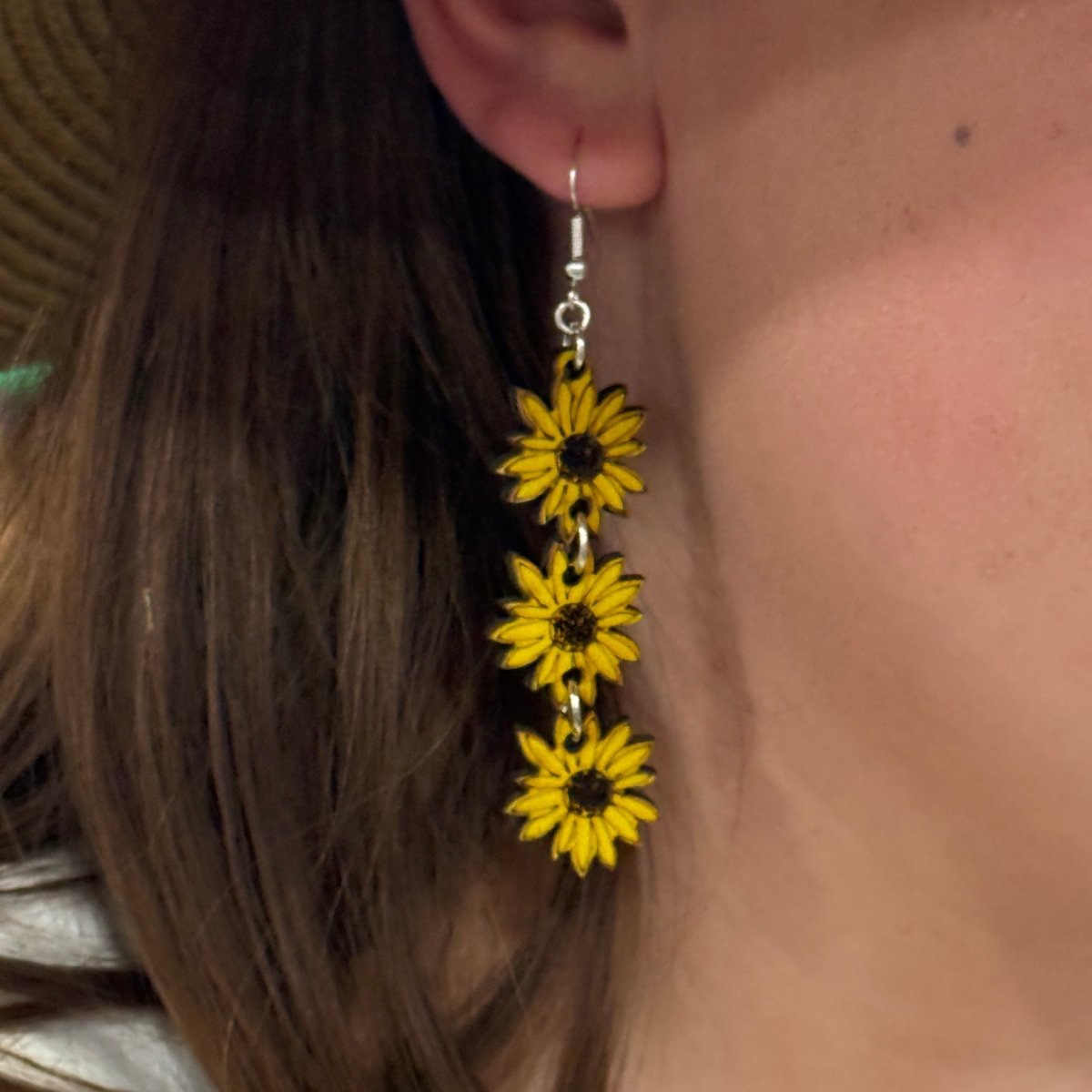 Enchanted Sunflower Chain Dangle Earrings - Cate's Concepts, LLC