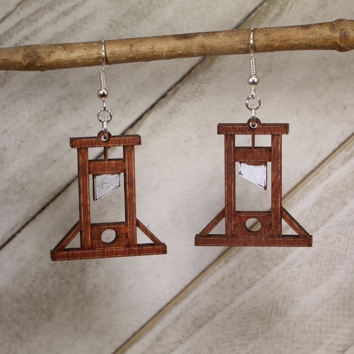Guillotine Wooden Dangle Earrings - - Cate's Concepts, LLC