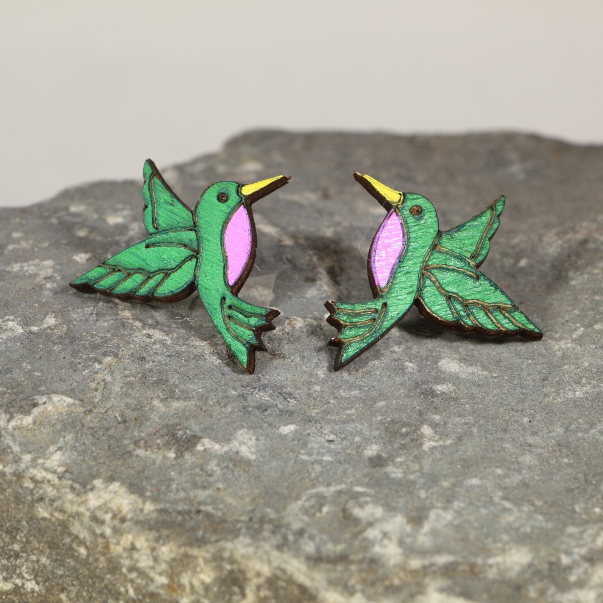 Hummingbird Wooden Dangle Earrings - Studs - Cate's Concepts, LLC