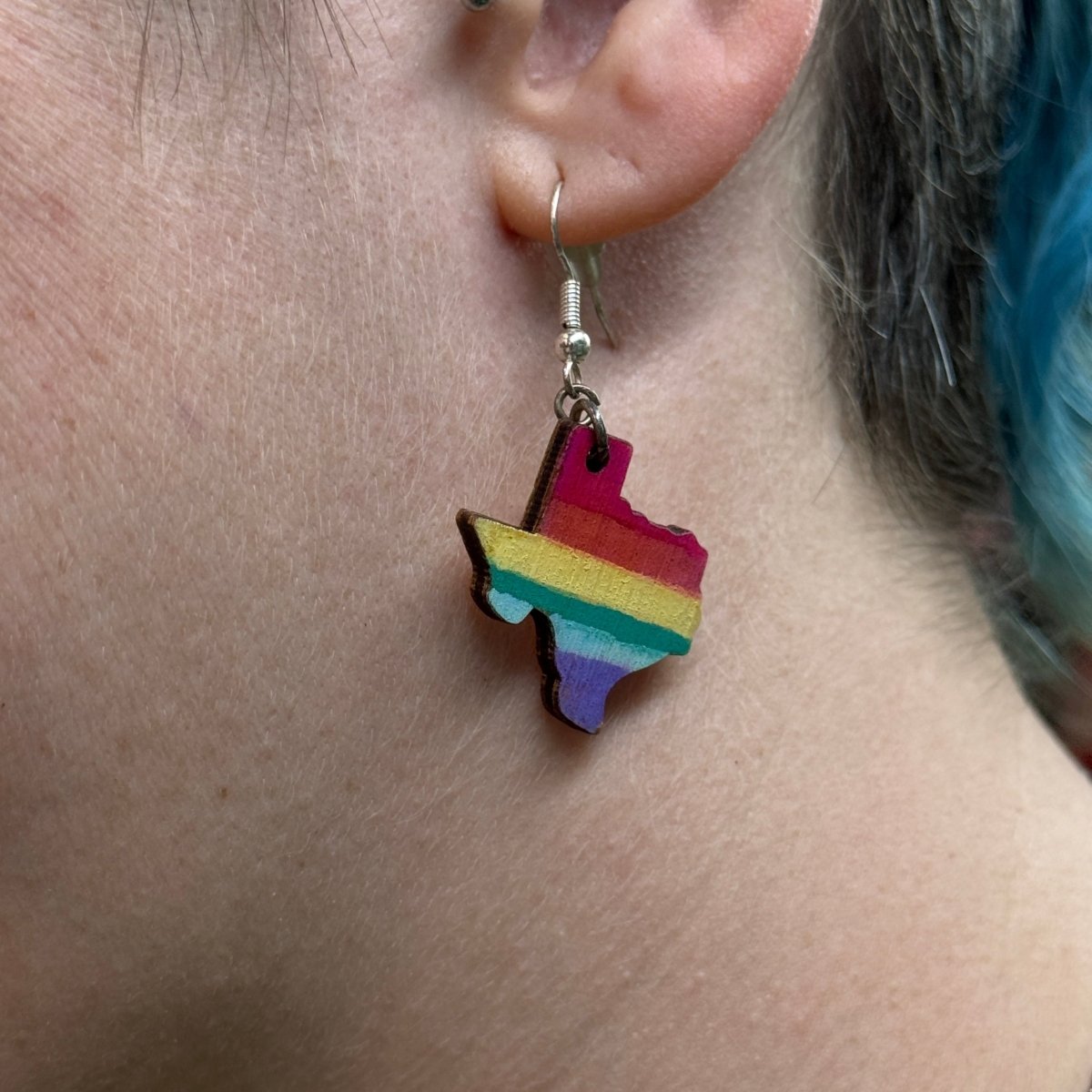 LGBTQIA+ Texas Pride Wooden Dangle Earrings - Cate's Concepts, LLC