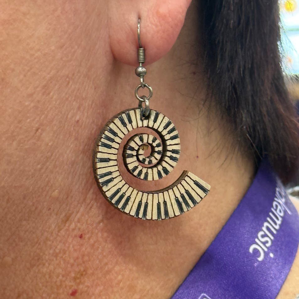 Piano Swirling Keyboard Wooden Dangle Earrings - Cate's Concepts, LLC