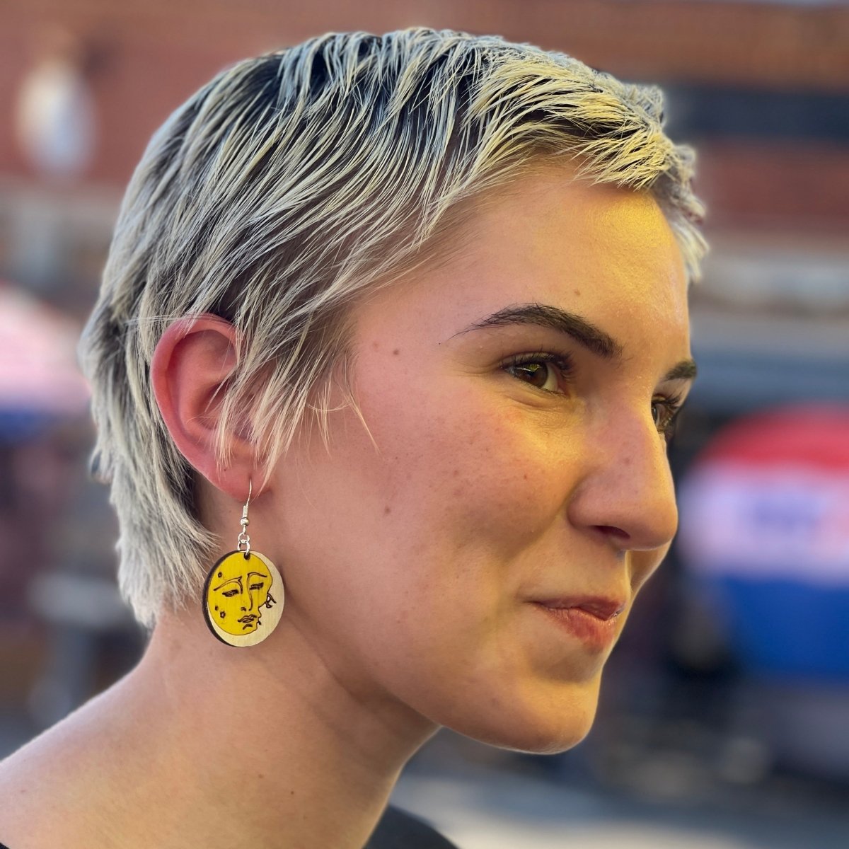 Sun and Moon Embracing Wooden Dangle Earrings - Cate's Concepts, LLC