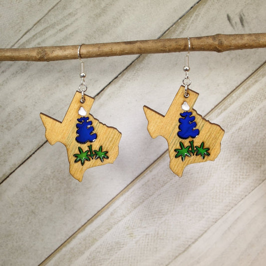 Texas Bluebonnet Statement Earrings in Wood and Resin - Flower Lover's Gift Idea - - Cate's Concepts, LLC