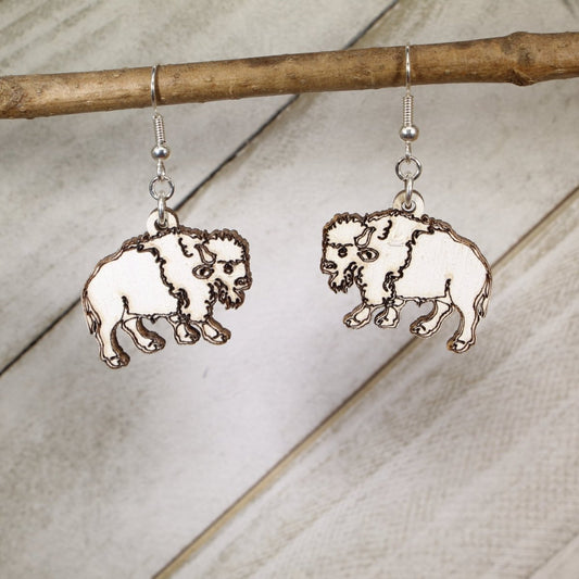 White Buffalo Wooden Dangle Earings - - Cate's Concepts, LLC