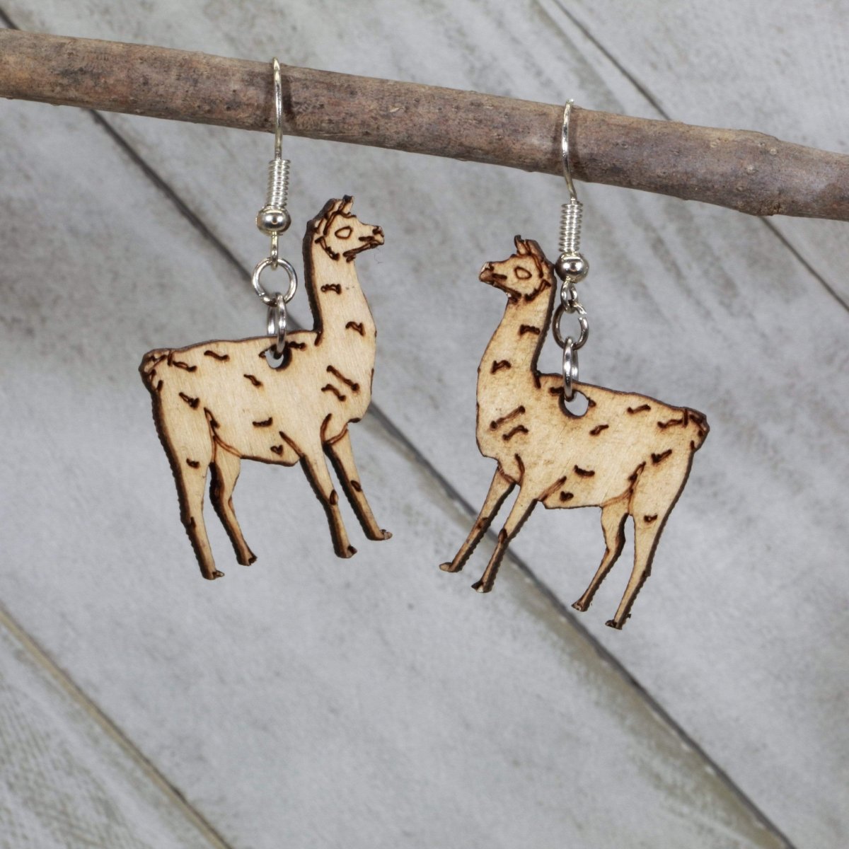 Hand-painted wooden llama dangle earrings with cute alpaca-inspired animal design and hypoallergenic sterling silver hooks, lightweight llama statement jewelry earrings for quirky style and animal lovers