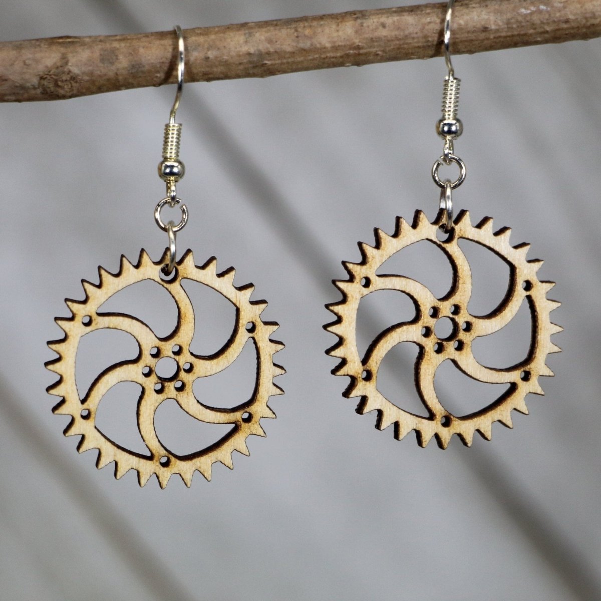 Steampunk Gear Wooden Earrings