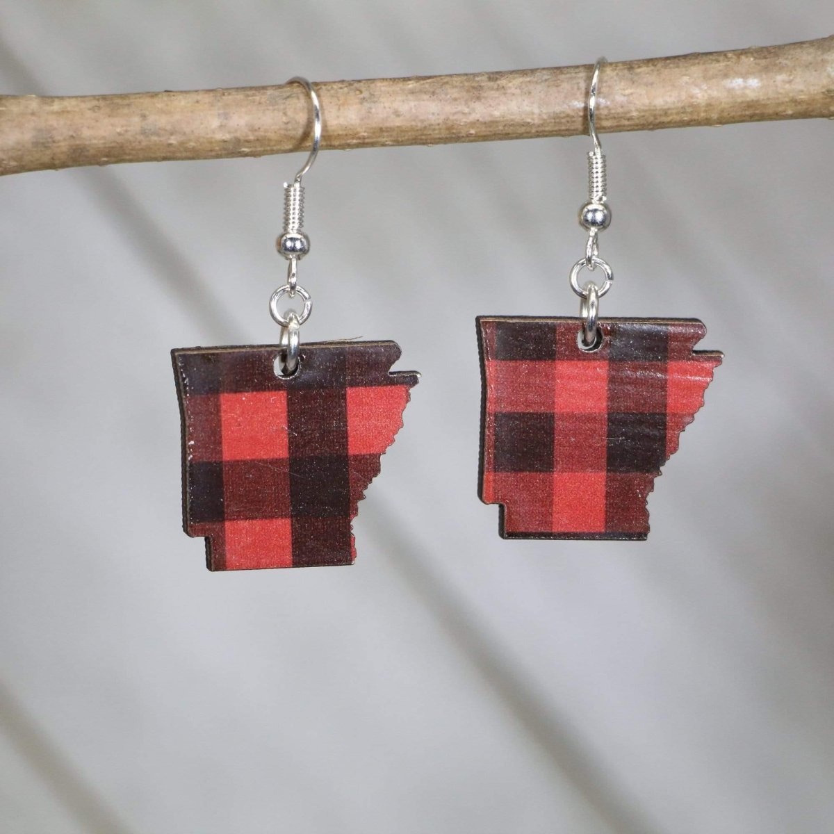 Arkansas State Buffalo Plaid Earrings - - Cate's Concepts, LLC