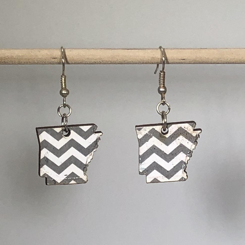 Arkansas State Chevron Wooden Dangle Earrings - - Cate's Concepts, LLC