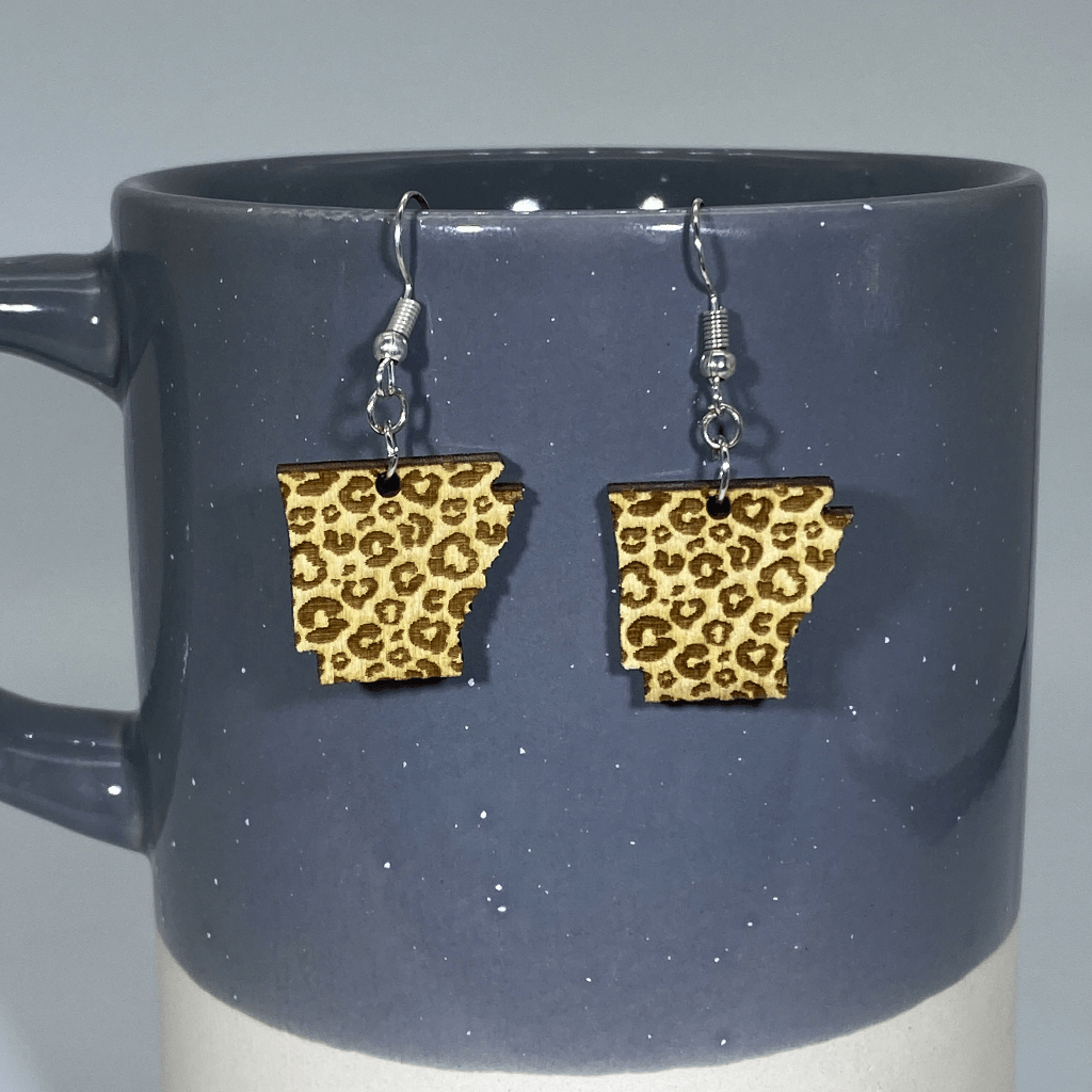 Arkansas State Leopard Print Wooden Dangle Earrings - - Cate's Concepts, LLC