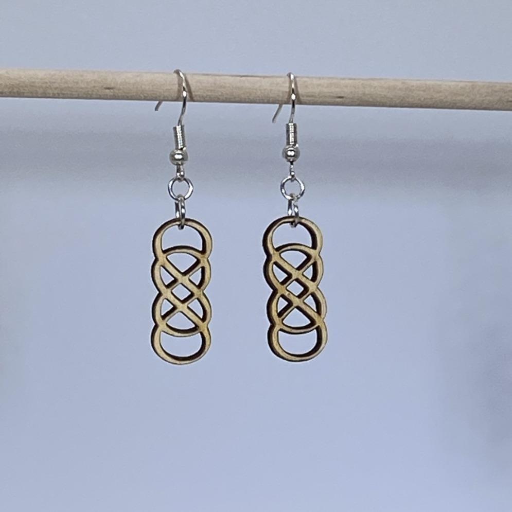 Art Deco Double Infinity Wooden Dangle Earrings - - Cate's Concepts, LLC