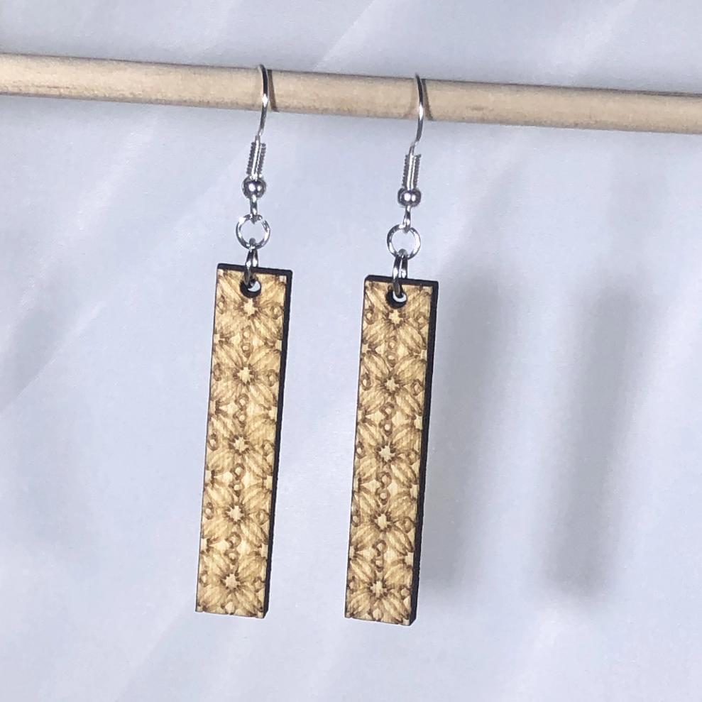 Art Deco Flower Bar Wooden Dangle Earrings - - Cate's Concepts, LLC