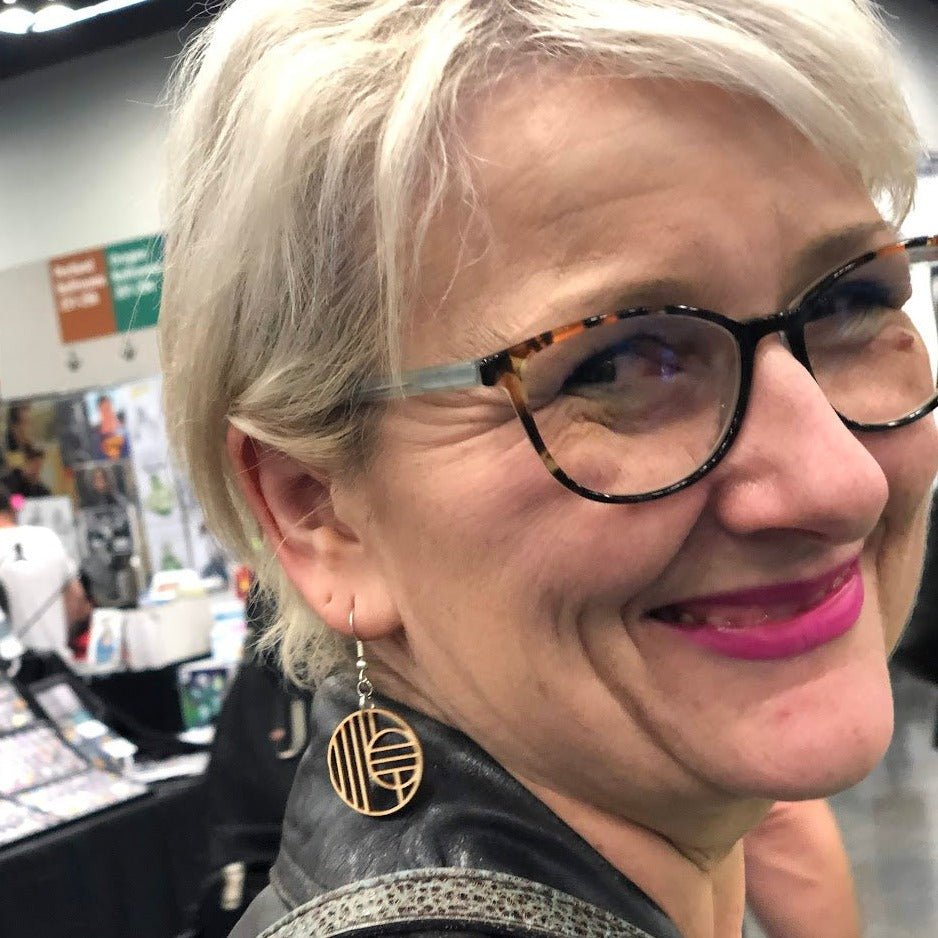 Art Deco Geometric Circle Wooden Dangle Earrings - - Cate's Concepts, LLC