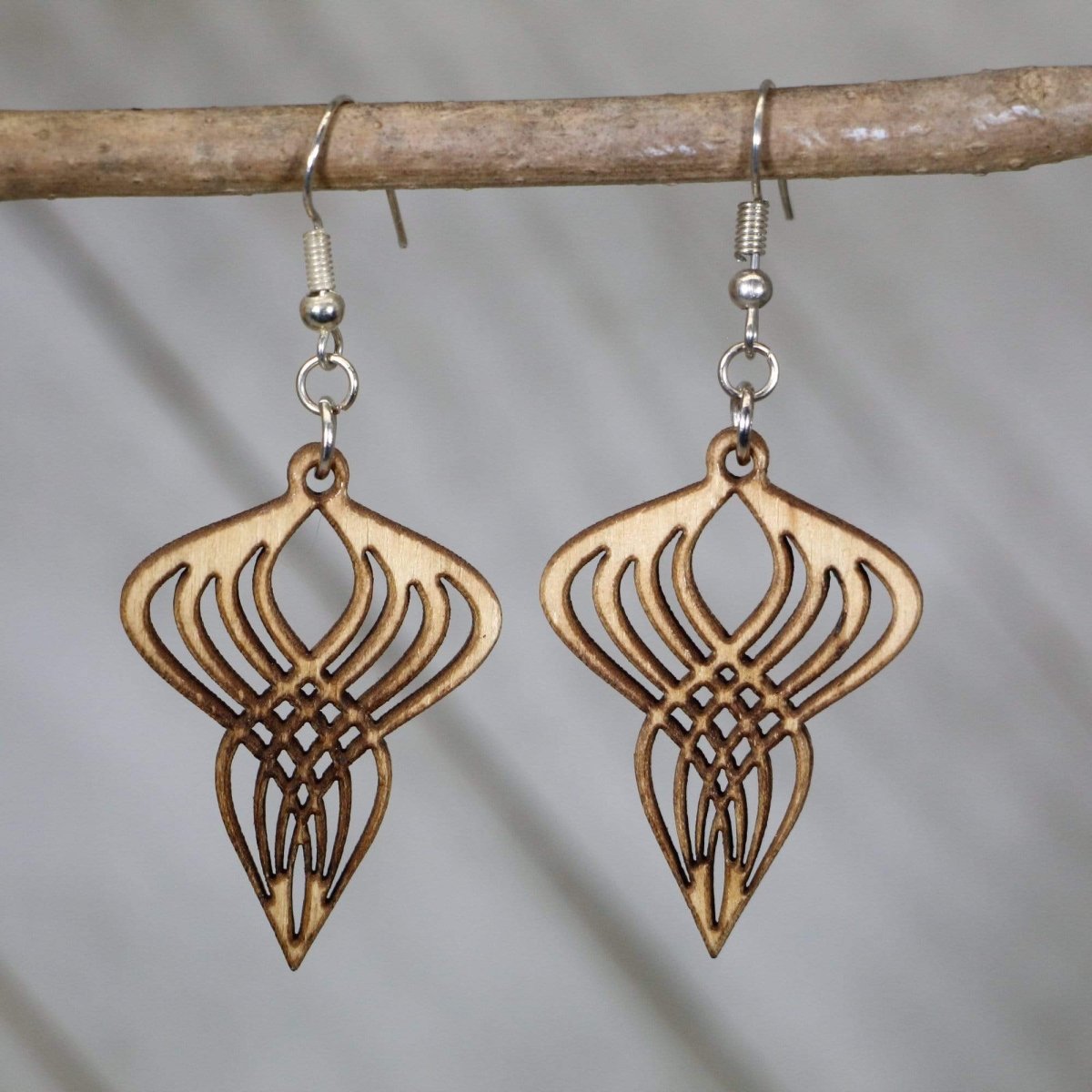 Art Deco Great Gatsby Spiral Twist Top Wooden Dangle Earrings - - Cate's Concepts, LLC