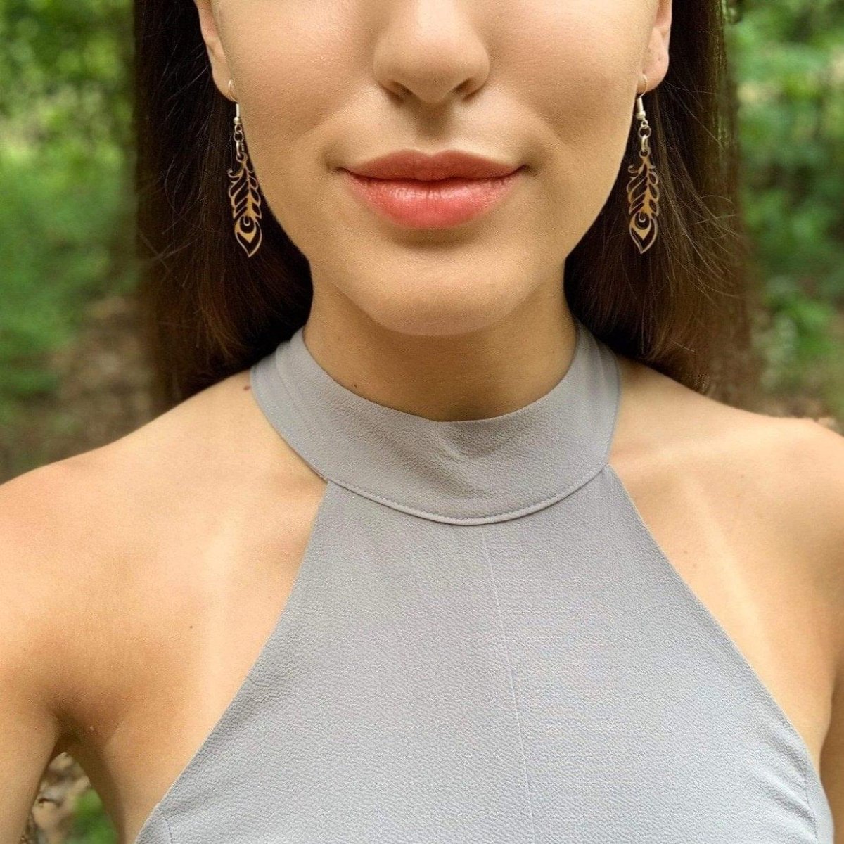Art Nouveau Feather Wooden Dangle Earrings - - Cate's Concepts, LLC