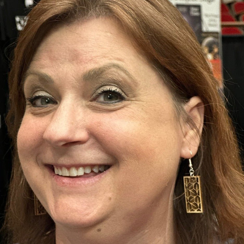 Art Nouveau Leaf Bar Wooden Dangle Earrings - - Cate's Concepts, LLC