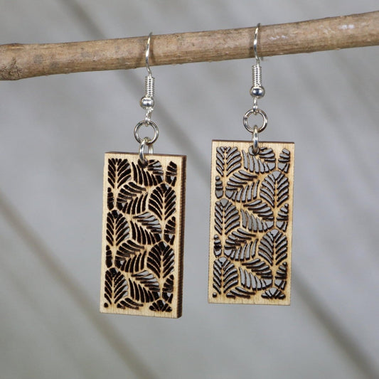 Art Nouveau Leaf Bar Wooden Dangle Earrings - - Cate's Concepts, LLC