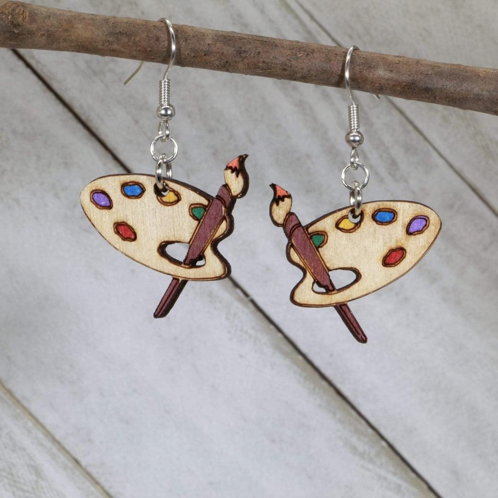 Art Paint Palette Wooden Dangle Earrings - - Cate's Concepts, LLC