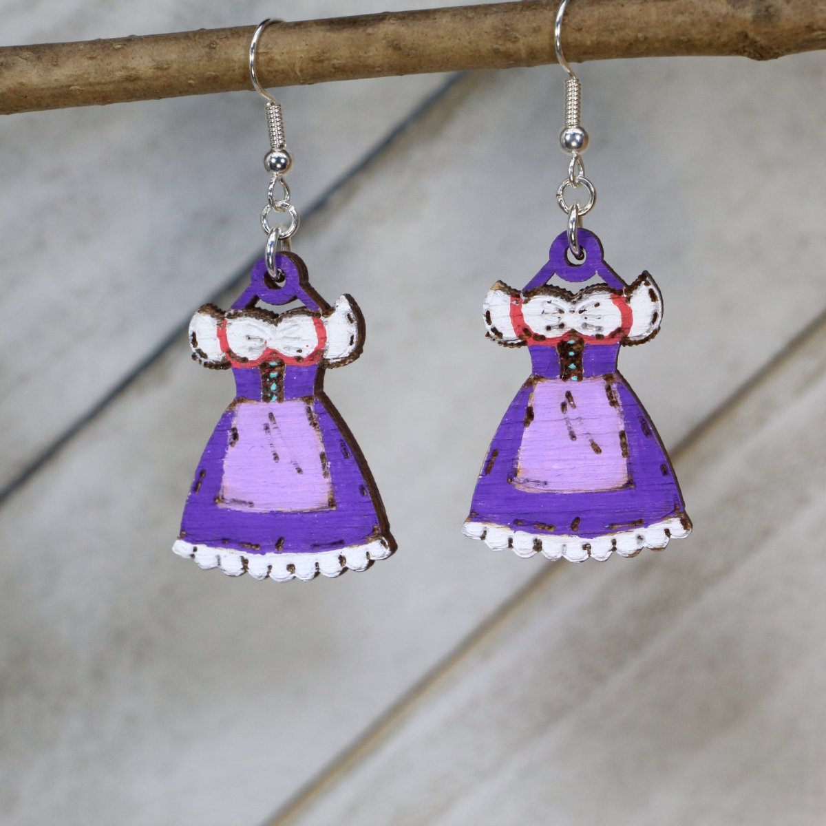 Authentic German Dirndl Dress Inspired Wooden Earrings - Black and Blue - Cate's Concepts, LLC