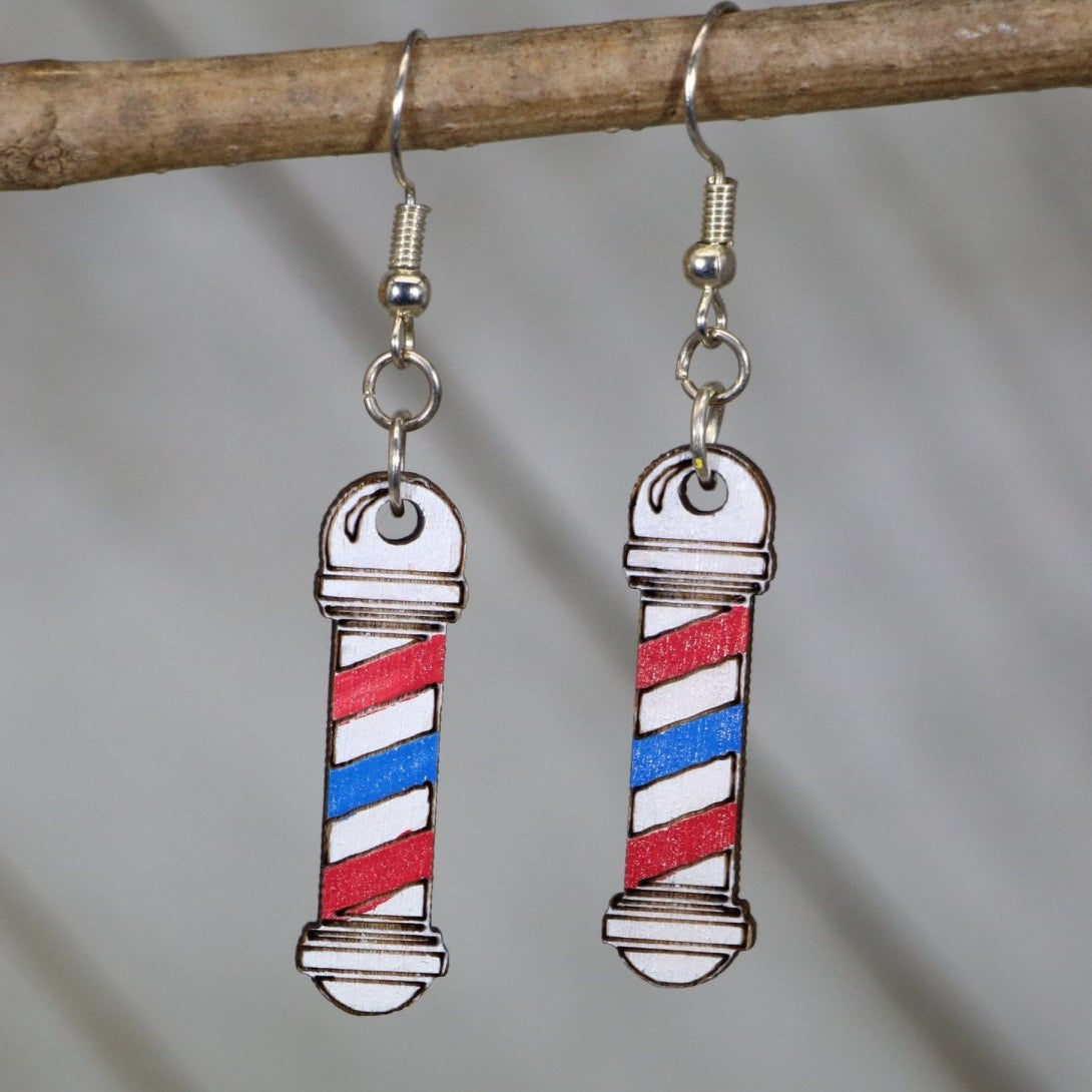 Barber Pole Wooden Dangle Earrings - - Cate's Concepts, LLC