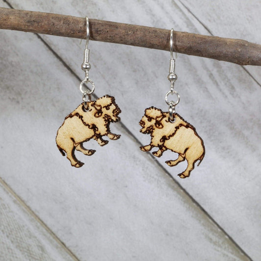 Bison Wooden Dangle Earrings - - Cate's Concepts, LLC