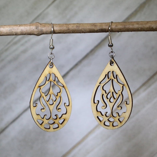 Boho Teardrop Wooden Dangle Earring - - Cate's Concepts, LLC