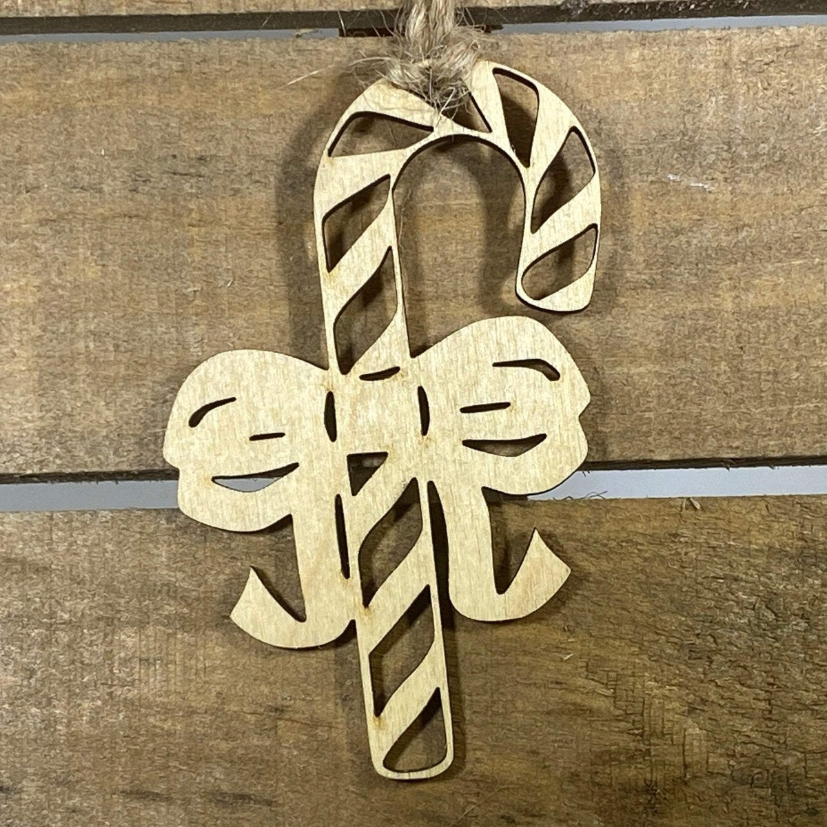 Candy Cane Wooden Ornaments - Natural - Cate's Concepts, LLC