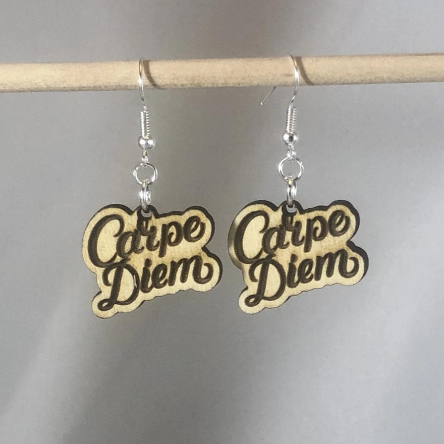Carpe Diem Wooden Dangle Earrings - - Cate's Concepts, LLC