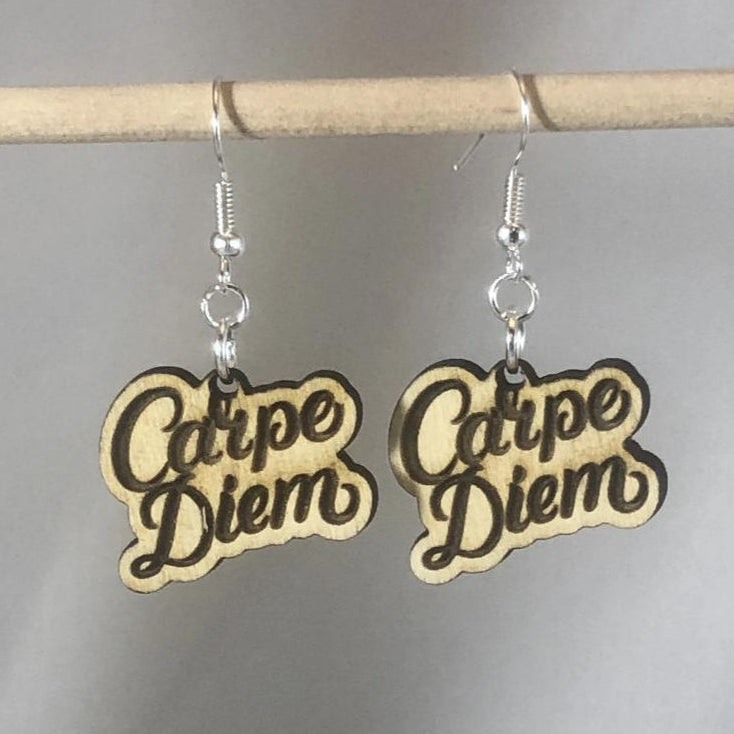 Carpe Diem Wooden Dangle Earrings - - Cate's Concepts, LLC