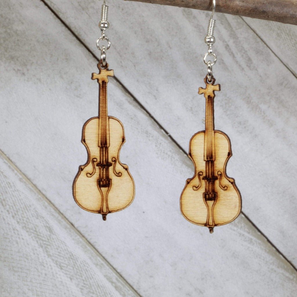 Cello Wooden Dangle Earrings - - Cate's Concepts, LLC