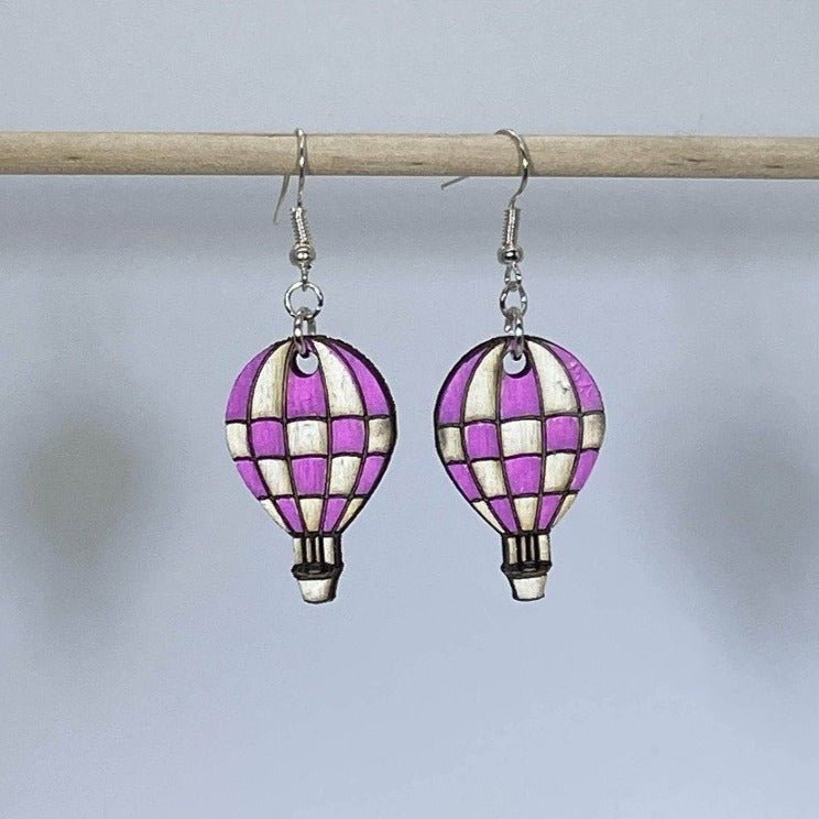 Checkered Hot Air Balloon Dangle Earrings - Pink - Cate's Concepts, LLC