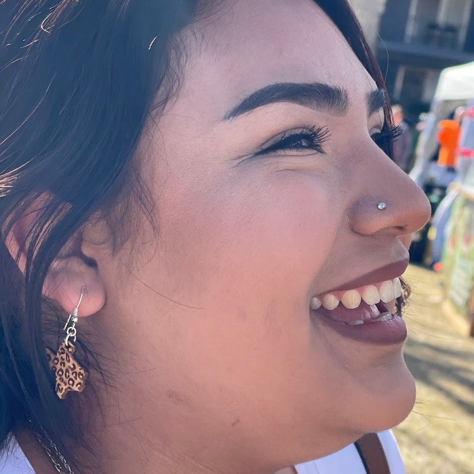 Cheetah Texas State Wooden Dangle Earrings - - Cate's Concepts, LLC