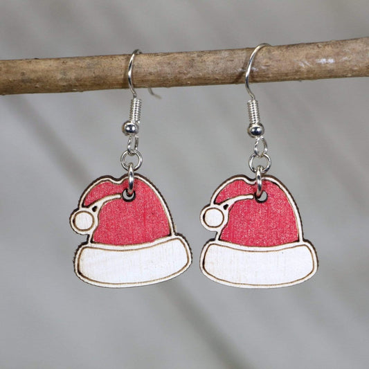 Christmas Santa Hat Wooden Dangle Earrings - Dangle - Cate's Concepts, LLC