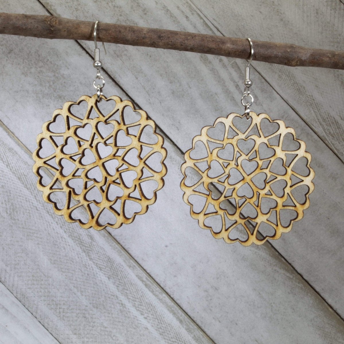 Circle of Hearts Wooden Dangle Earrings - - Cate's Concepts, LLC