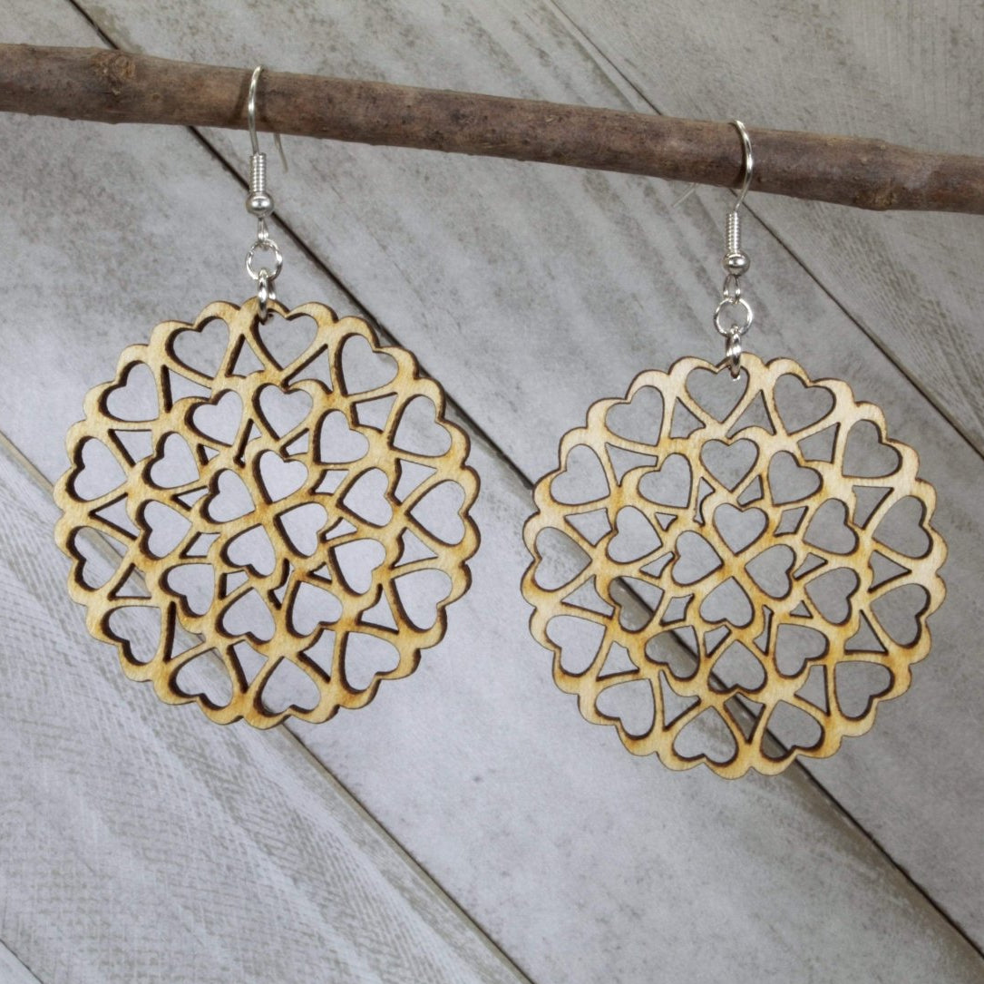 Circle of Hearts Wooden Dangle Earrings - - Cate's Concepts, LLC