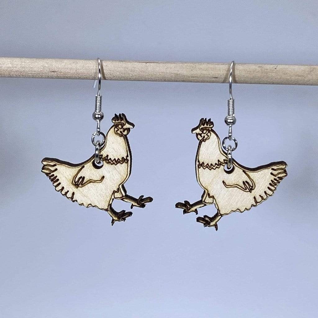 Cute Chickens Wooden Dangle Earrings - - Cate's Concepts, LLC