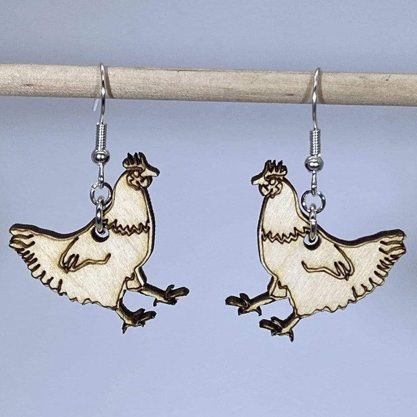 Cute Chickens Wooden Dangle Earrings - - Cate's Concepts, LLC