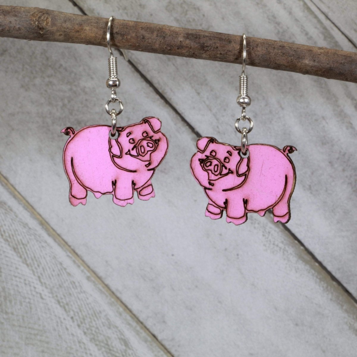 Cute Pig Wooden Dangle Earrings - - Cate's Concepts, LLC