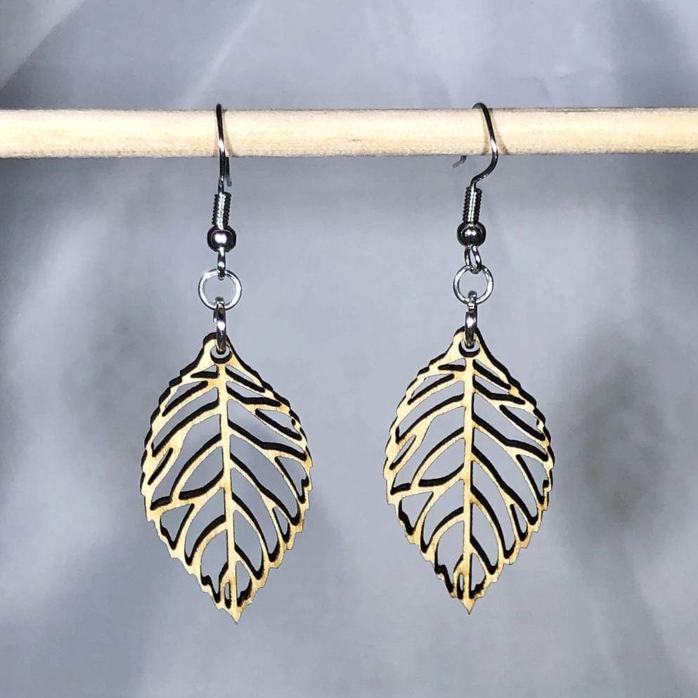 Cutout Leaf Wooden Dangle Earrings - - Cate's Concepts, LLC