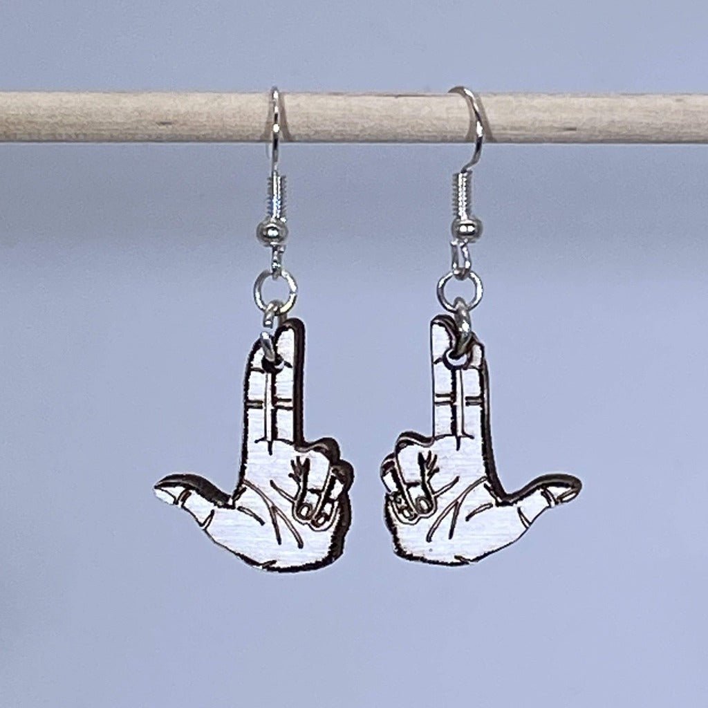 Double Finger Gun Wooden Dangle Earrings - White - Cate's Concepts, LLC