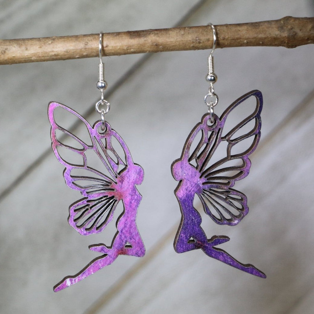 Fairy Wooden Dangle Earrings - - Cate's Concepts, LLC