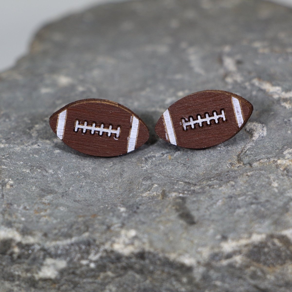 Football Wooden Earrings - Studs - Cate's Concepts, LLC