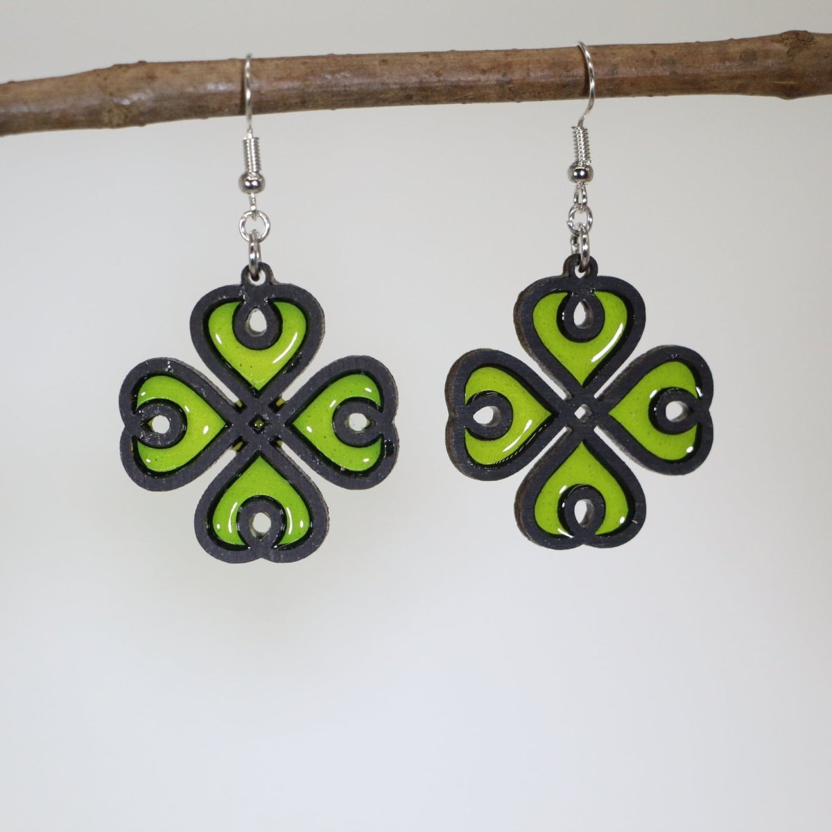 Four Leaf Clover Wooden Dangle Earring - - Cate's Concepts, LLC